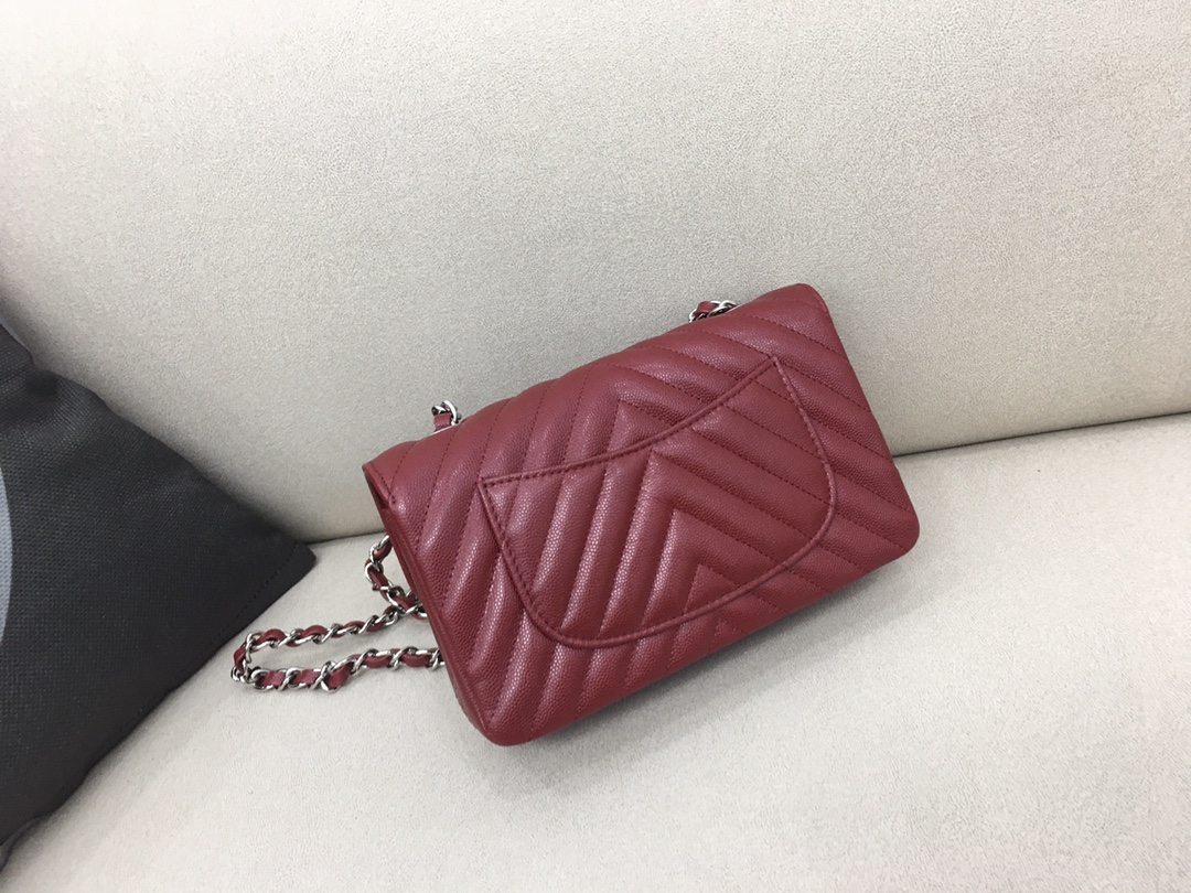 Small Classic Flap Caviar Bag A01116 Purplish Red/Silver